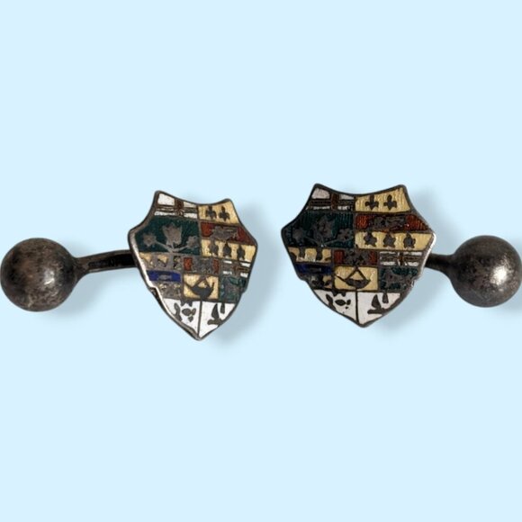 Antique Sterling Heraldic Enamel Cufflinks - Picture 1 of 5